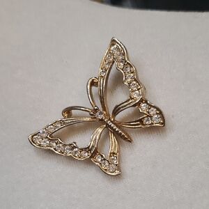 Elegant Gold Butterfly Brooch with Crystals